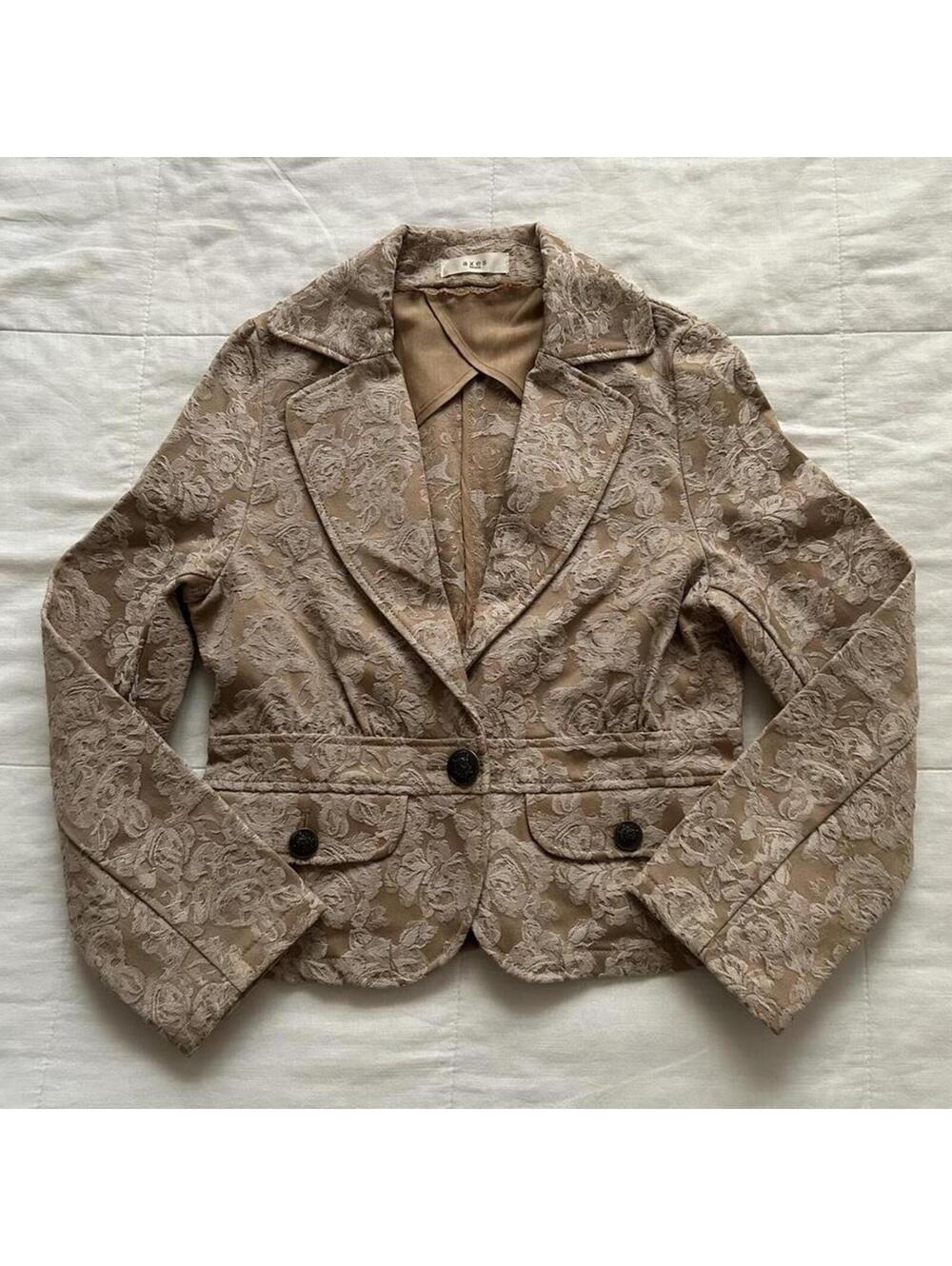 Axes Femme Tan Floral Brocade Blazer Romantic Lolita Medium